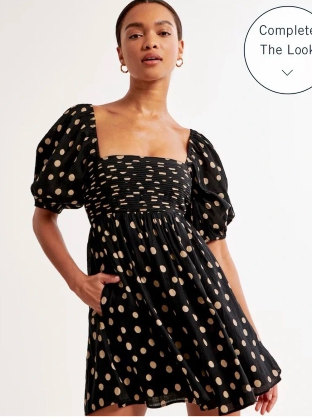Black Polka Dot Puff Sleeve Square Neck Mini Dress